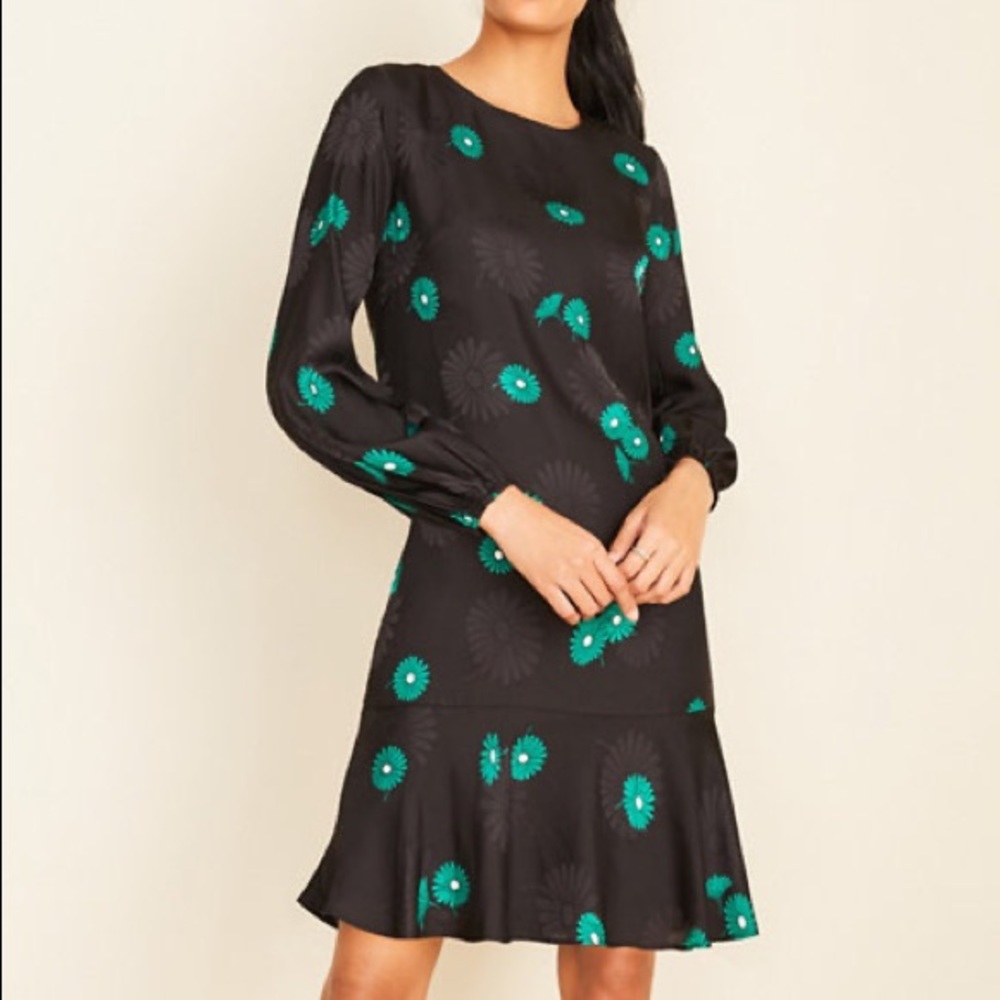 Ann Taylor, Size 8 Black Dress with Green Floral Details.